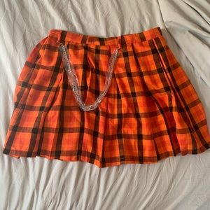 Hot Topic Orange Pleated Plaid Skirt